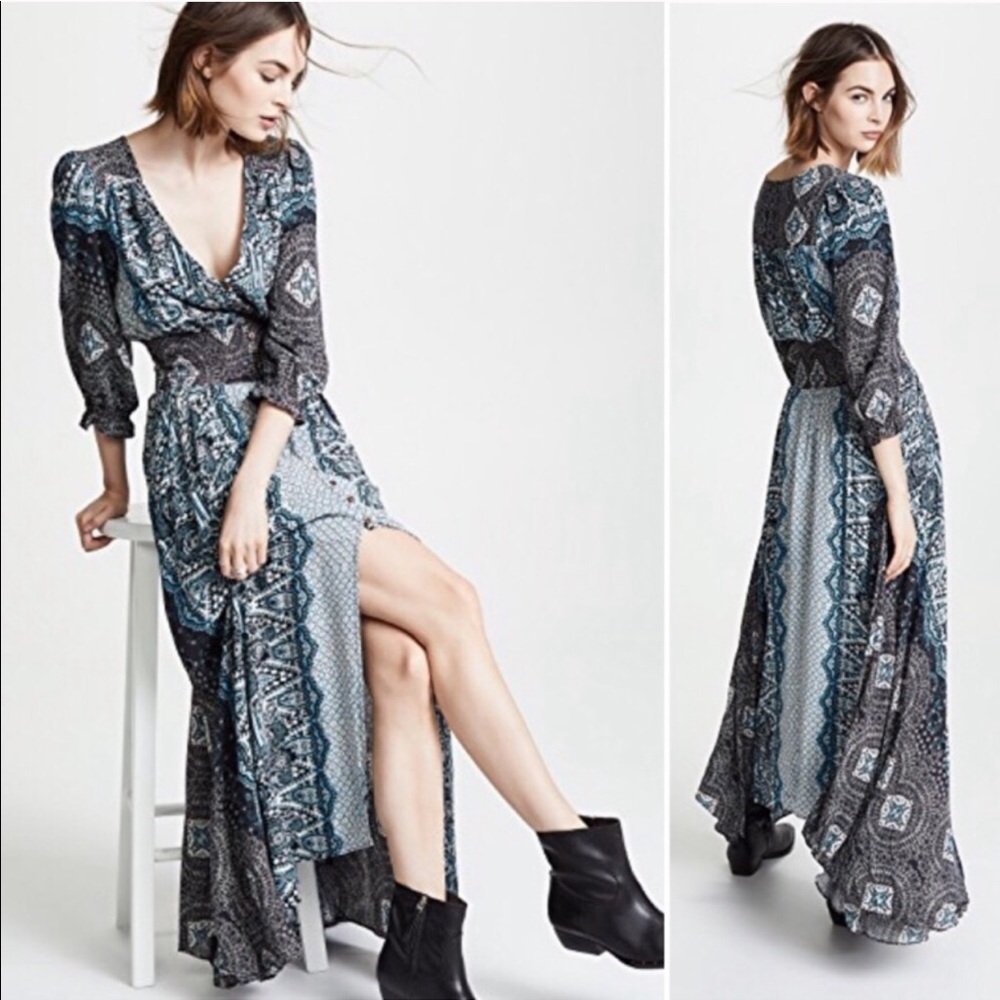 ❌SOLD❌ Free People Mexicali blue boho rose Dress - Picture 1 of 5